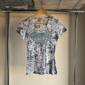 Vintage Y2K Blue and White Cowgirls US Camo Graphic Baby Tee